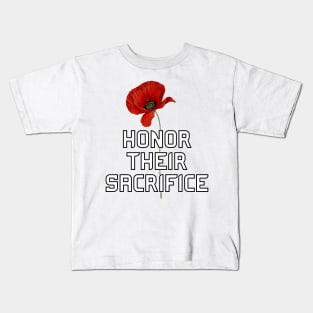 Honor Their Sacrifice Memorial with Red Poppy Flower Back Version (MD23Mrl006) Kids T-Shirt